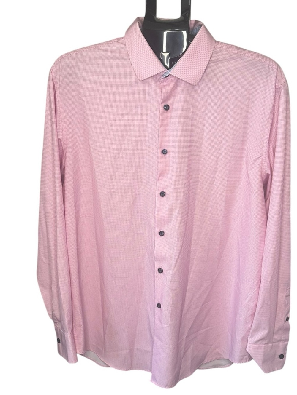 CON.STRUCT Men’s XL 17-17.5 Slim Fit Pink Mini Check 4-Way Stretch Dress Shirt